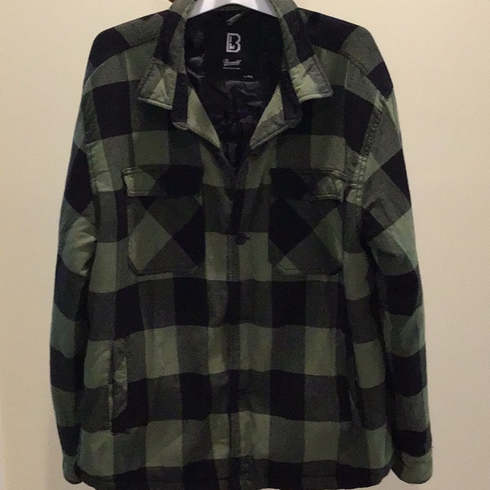 Brandit flannel lumberjack black/olive green plaid jacket padded lining size XXL